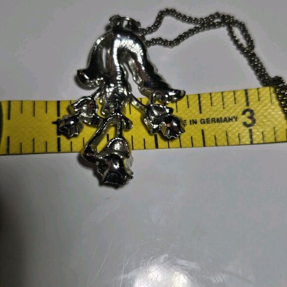 Vintage Red Aurora Borealis Crystal Floral Pendant Necklace Silver Tone 16" - Picture 9 of 15